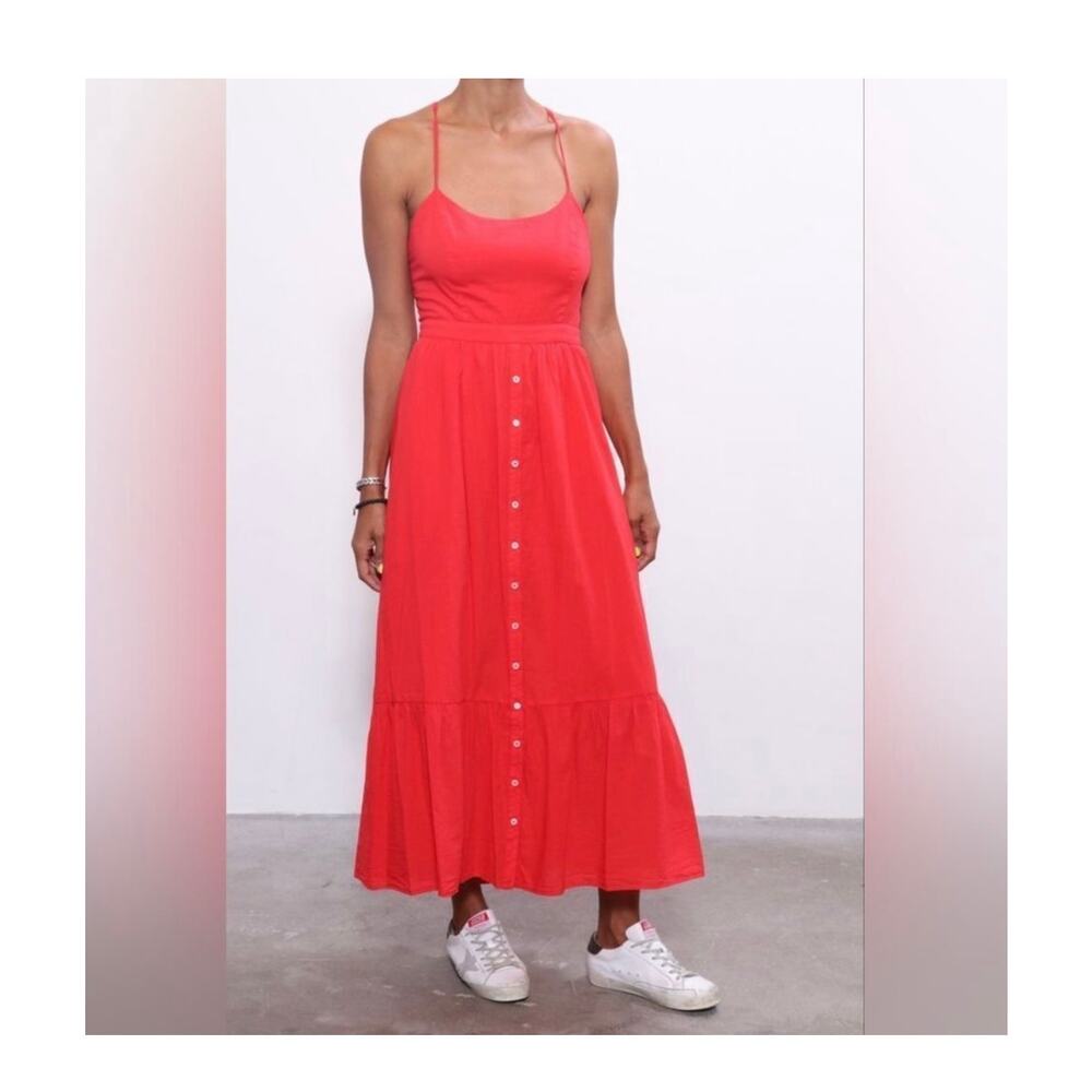 Xirena Red Torch Lena Sleeveless Strappy Open Black Button Front Maxi Dress XS